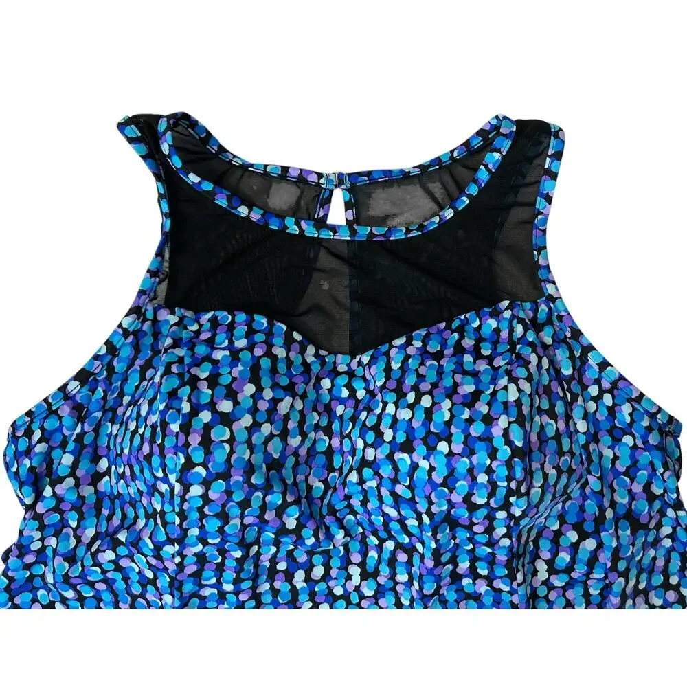 Trimshaper Tankini Swim Top Blue Black Plus Size 22W